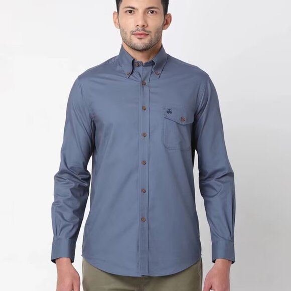 NEW BROOKS BROTHERS Brushed Twill Solid Shirt blue for men 362mn - Picture 4 of 10